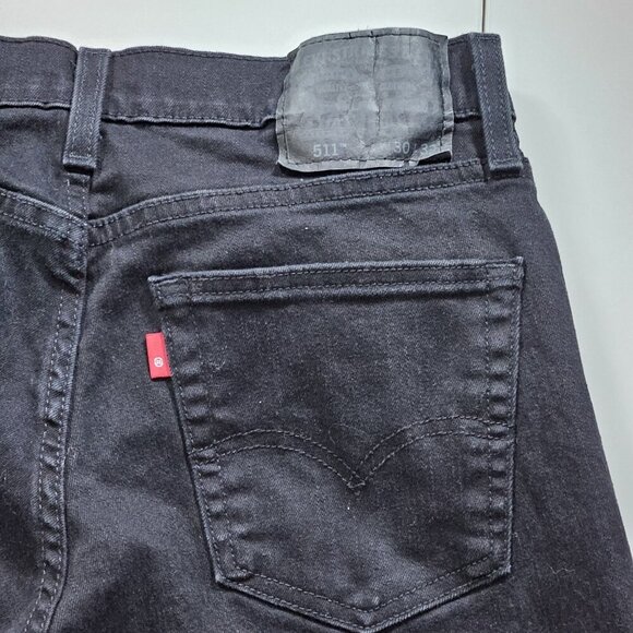 Levi's Jeans Men 30x32/31 Black 511 Slim Fit Tapered Stretch Pockets Zip Western - Picture 14 of 16